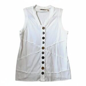 Soft Surroundings White Button Down Tank Top Blouse Sz. PM